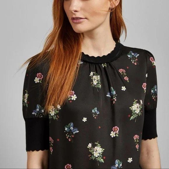 Ted Baker Tops - Ted Baker Black Floral Short Sleeve Blouse